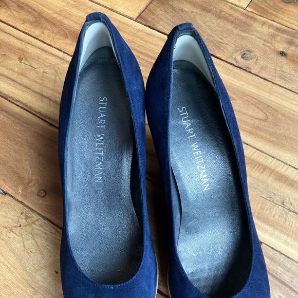 Stuart Weitzman Corkswoon Navy Blue Designer Wedges Size 7.5 - Picture 2 of 15